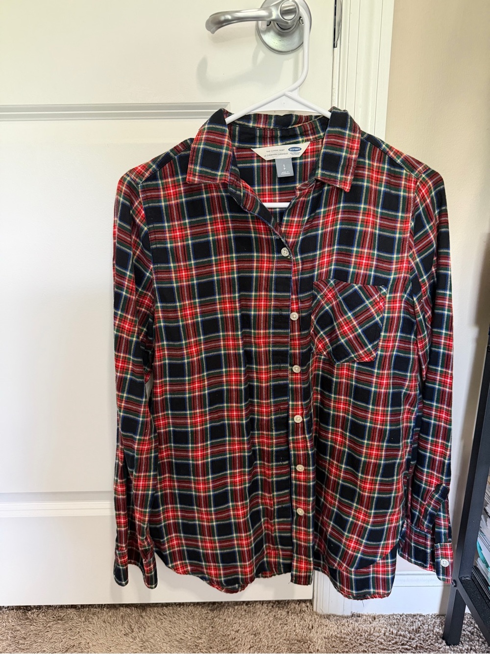 Old Navy Red, Black & Green Plaid Button-Down Shirt